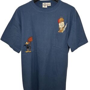 ACME Navy Short Sleeve Kids Tee with Elmer Fudd & Daffy Duck Pocket Art